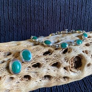 Silver and Malachite Jewelry Set